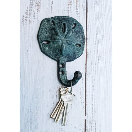 Set Of Two Cast Iron Verdigris Coastal Marine Sand Dollar Wall Coat Hook Hangers