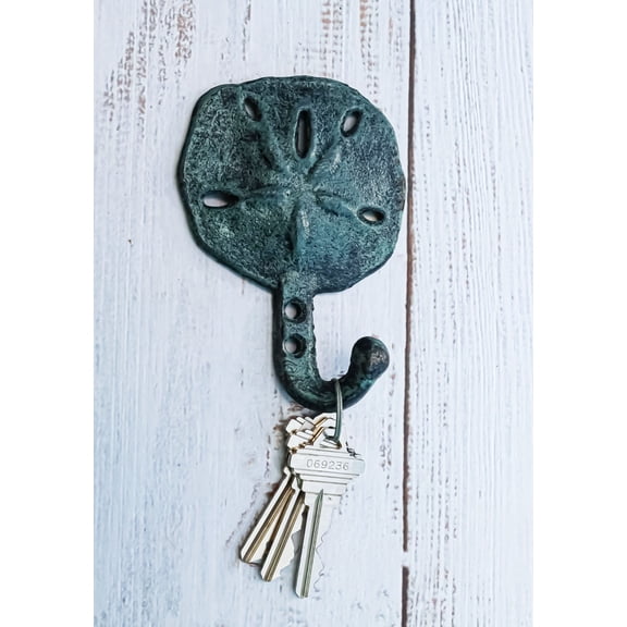 Set Of Two Cast Iron Verdigris Coastal Marine Sand Dollar Wall Coat Hook Hangers