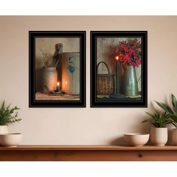 Set Of Two Country Candlelight Black Framed Print Wall Art