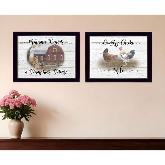 HomeRoots 407075 Country Living Black Framed Print Wall Art - Set of 2