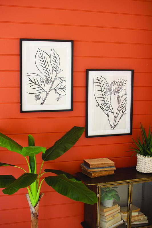 Set of Two Framed Black Leaf Prints Under Glass