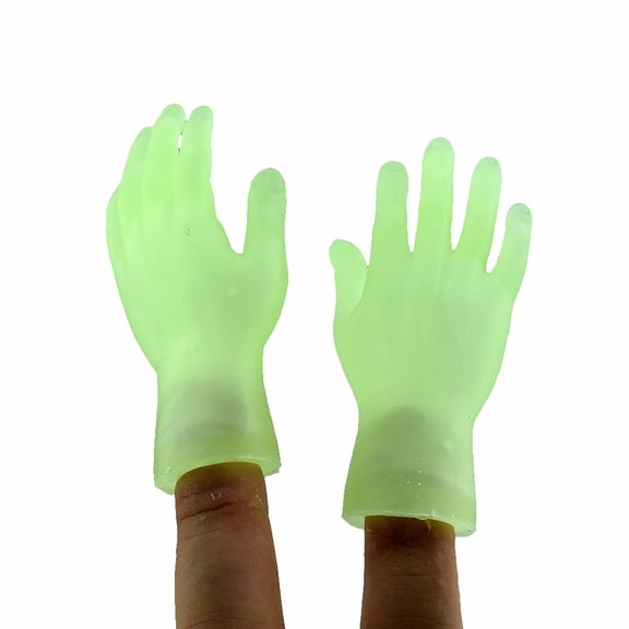 Set Of Two Glowing Silicone Palm Finger Puppets Novelty Funny Toy Left Right Hand Prank Fun Play