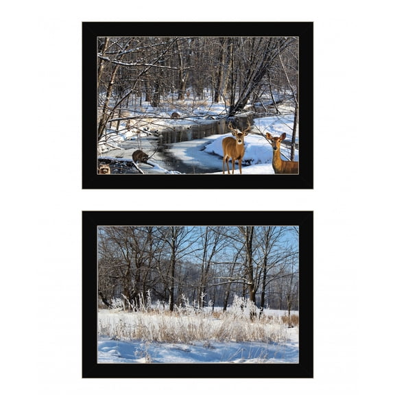 Set Of Two Great Outdoors Nature Or Winter Forest 1 Black Framed Print Wall Art