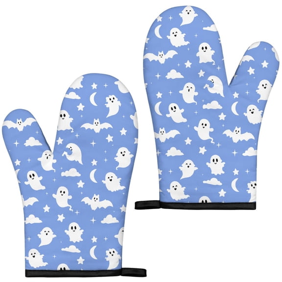 Set Of Two Halloween Themed Oven Mitts Heat Resistant Cooking Gloves For Home And Outdoor Grilling