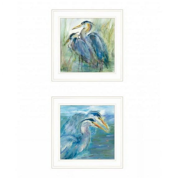 Set Of Two Herons 1 White Framed Print Wall Art