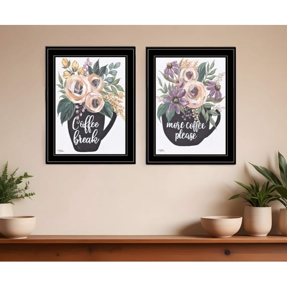 HomeRoots 408028 More Coffee Please or Coffee Break Black Framed Print Kitchen Wall Art - Set of 2