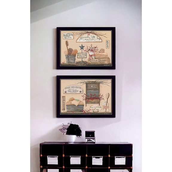 Set Of Two Wash Room Black Framed Print Bathroom Wall Art