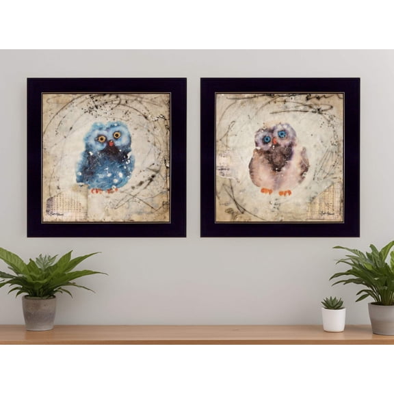 HomeRoots 407069 Square Wonder Years Owls Black Framed Print Wall Art - Set of 2