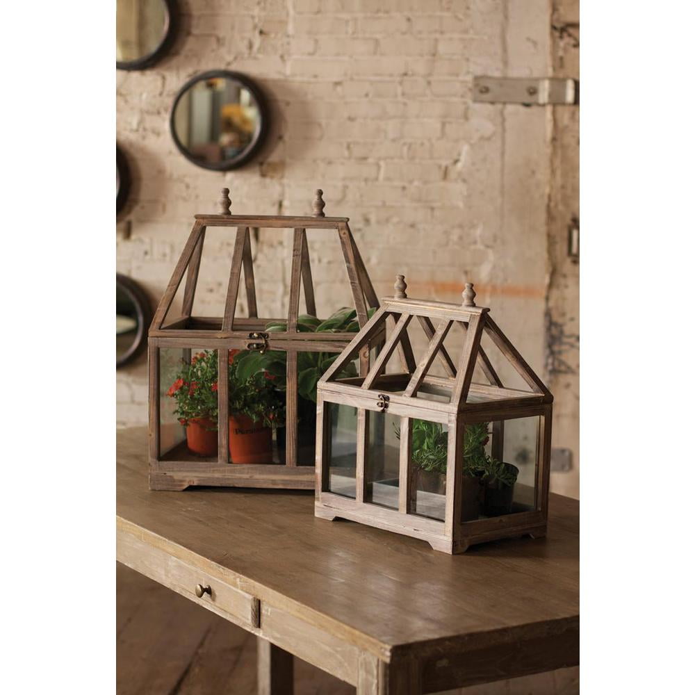 Natural Wood and Glass Terrarium Set of 2