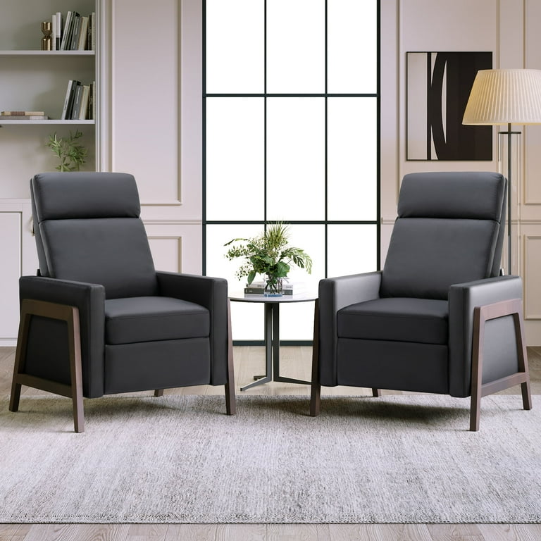 Set Of Two Wood Framed Pu Leather Recliner Chair Adjustable Home Theater Seating With Thick Seat Cushion And Backrest Modern Living Room Recliners Black Walmart