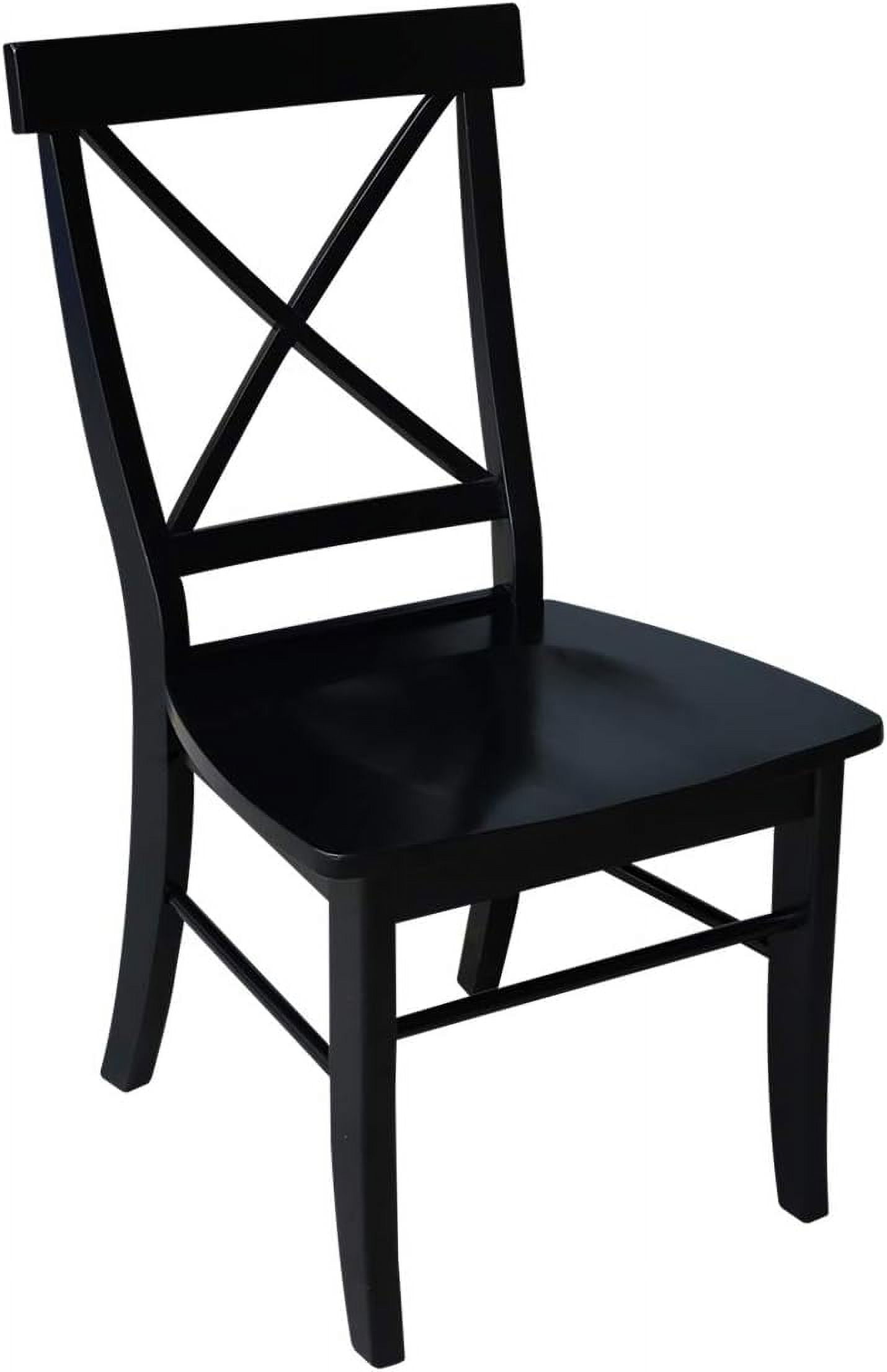 Elegant High-Back Cross Solid Parawood Side Chair in Black - Set of 2