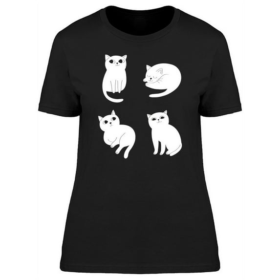 Set Of White Cat Doodles T-Shirt Women -Image by Shutterstock, Female Medium