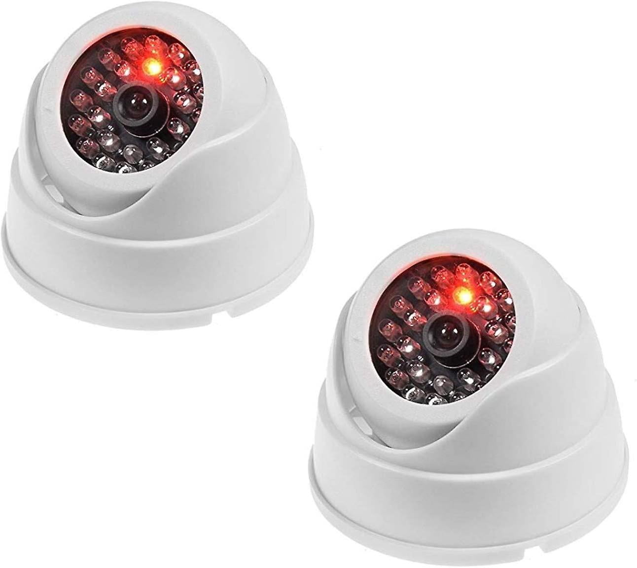 Set Of2 Dummy Dome Camera Fake Dummy Wireless Cctv Security Indoor Surveillance Camera With Red Led-white