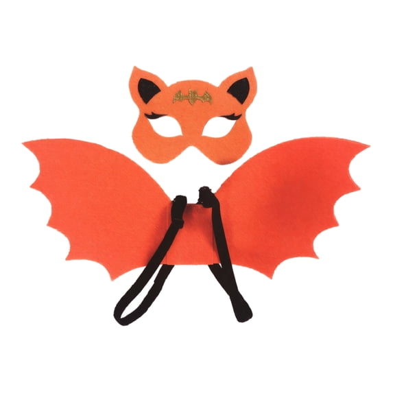 Set Orange Bat Themed Non Woven 2 Piece All Ages Kit for Halloween Dress Up Party and Trick Or Treat Events