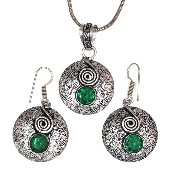 Set Pendant Emerald Womens Earrings Plated Simulated Jewelry Handmade