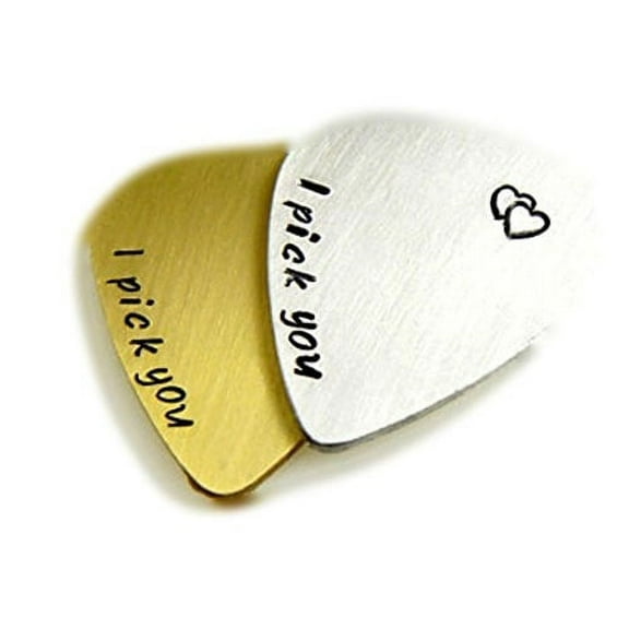 Set - Personalized Guitar Picks, I Pick You, Hand Stamped, Initials, Date, He...