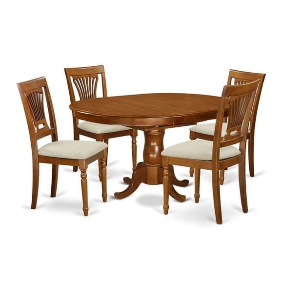 Set Portland Dining Table with Leaf & Four Cushioned Seat Chairs, Saddle Brown - 18 in. - 5 Piece