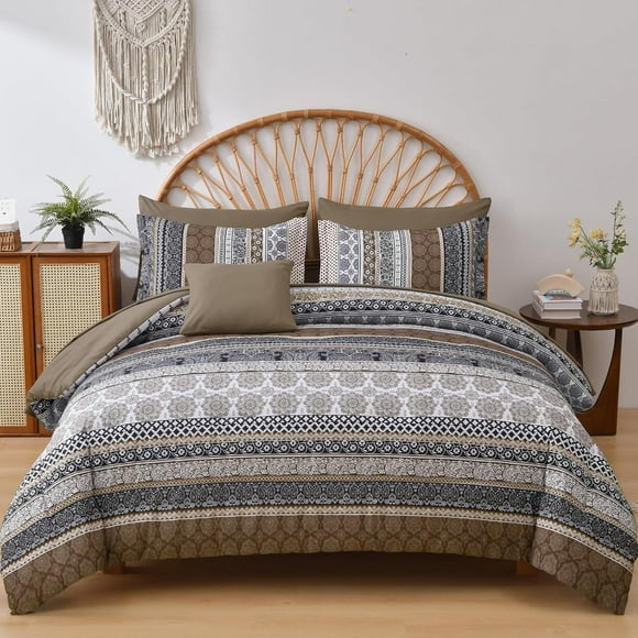 Set Queen Size,Boho Fall Bed in a Bag 8 Pieces,Paisley Soft Microfiber Bedding Comforter Set