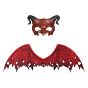 Set Red Horned Demon Mask and Bat Wings for Halloween Party Masquerade Event Dress Up