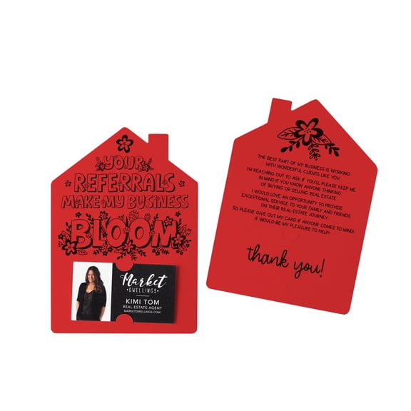 Set of Your Referrals Make My Business Bloom Real Estate Agent Mailers Greeting Cards - Real Estate With Envelopes Included - Designed for Real Estate Agents - Pack of 10 -SCARLET - M30-M001