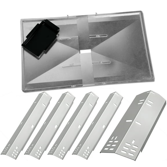 Set of Replacement Grease Tray (27 to 30 inches) and 5 Heat Plates for Dyna-Glo DGH485CRP, Dyna-Glo DGH474CRP Gas Grill, Heat Shield for Dyna-Glo 4 Burner Grill Models