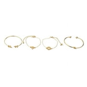 OUTTOP Set Rose Cuff Bangle Women's Elegant Gold Crystal 4Pcs Bracelet Jewelry Flower Bracelets