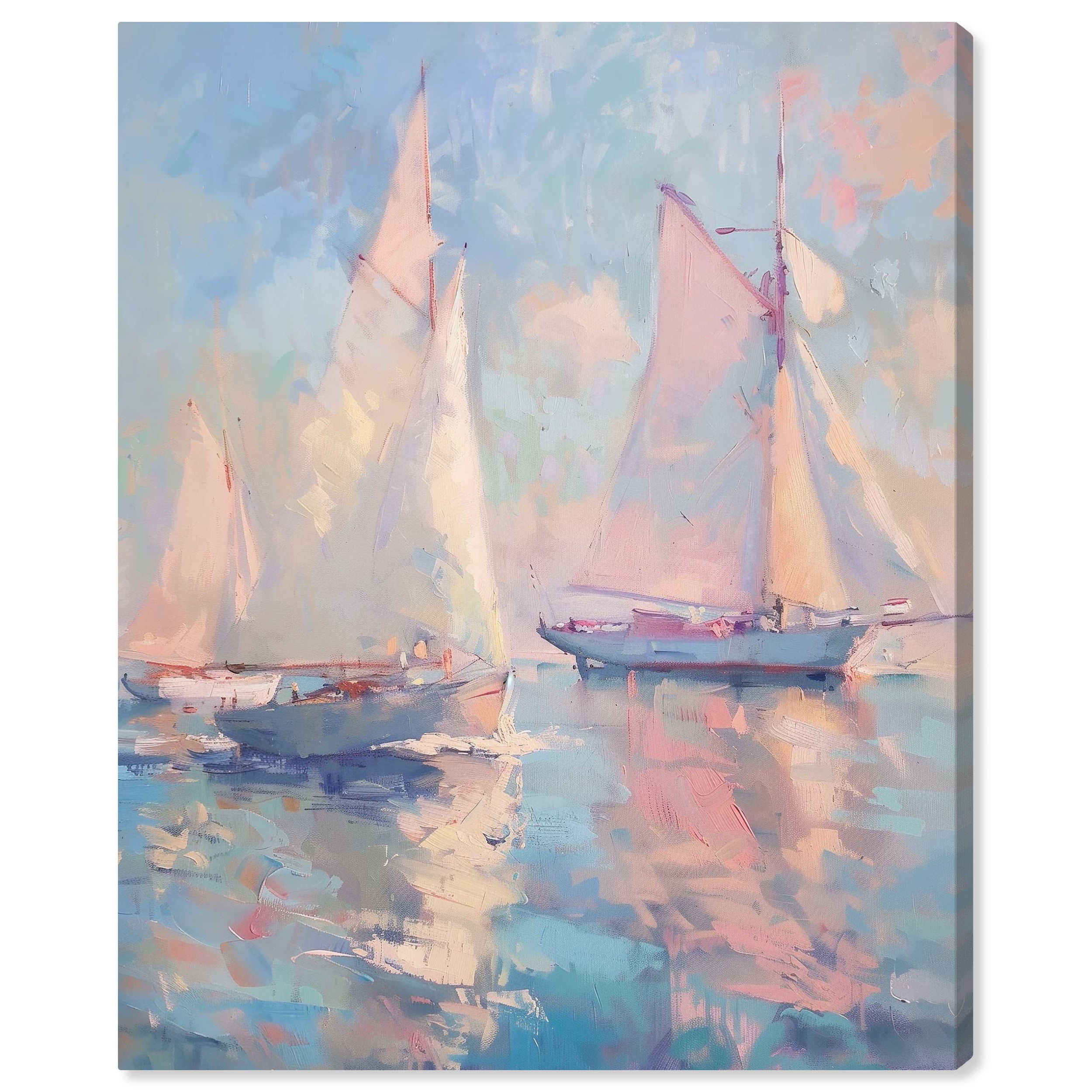 Set Sail Pastel Blue and Pink Canvas Wall Art, 36" x 45"