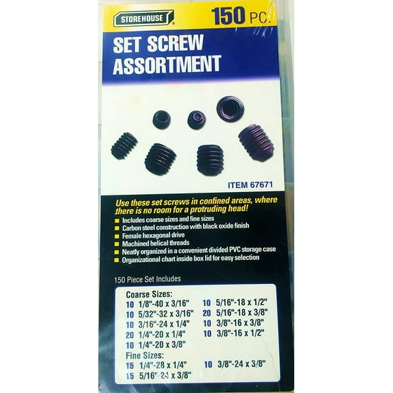 Set Screw Assortment, 150 Pc. - Storehouse