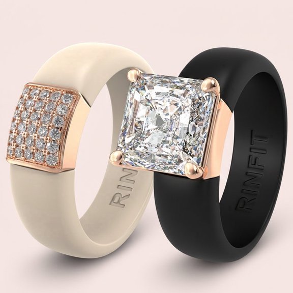Set Silicone Ring – 8×8 mm Princess Cut CZ | Patented Design - GlowStone Collection