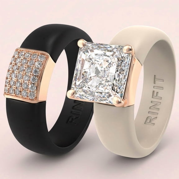 Set Silicone Ring – 8×8 mm Princess Cut CZ | Patented Design - GlowStone Collection