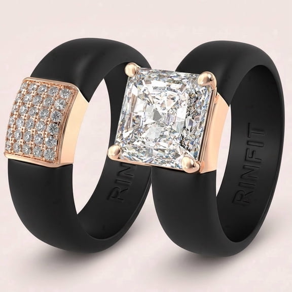 Set Silicone Ring – 8×8 mm Princess Cut CZ | Patented Design - GlowStone Collection