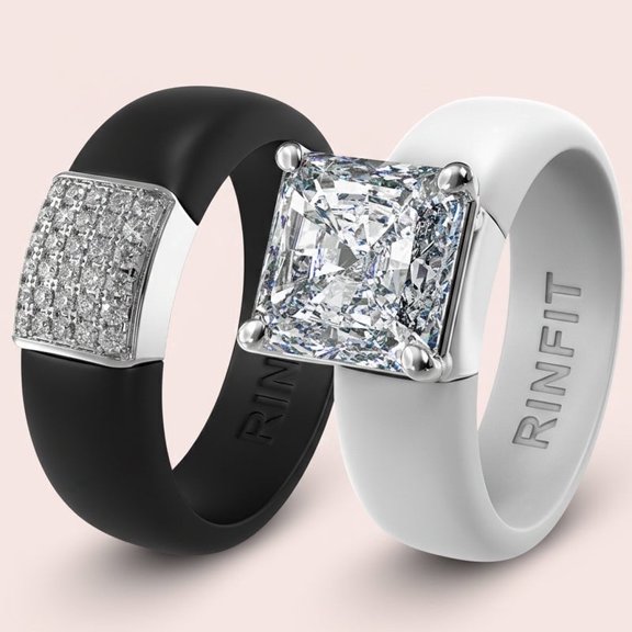Set Silicone Ring – 8×8 mm Princess Cut CZ | Patented Design - GlowStone Collection