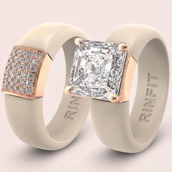 Set Silicone Ring – 8×8 mm Princess Cut CZ | Patented Design - GlowStone Collection
