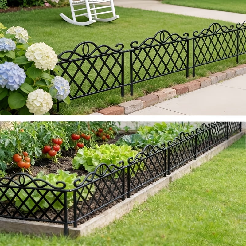 Set of Six Decorative Garden Fence Panels and Borders, Durable Plastic Outdoor Landscape Edging Fencing with End Caps, Ideal for Patio, Yard, Flower Bed, and More. Simple Installation