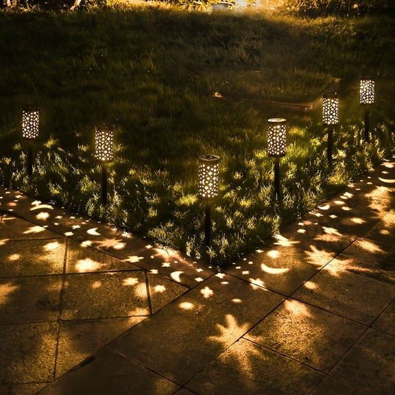 Set of Six Solar Powered Outdoor Landscape Lights Featuring Star and Moon Designs for Garden Patio Pathway Yard Driveway Lawn Walkway Decoration Black Finish