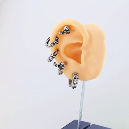 Set/Skull Design Helix Cartilage Hoop Earring Lobe Earring Stack – Stainless Steel, Unisex Piercing Jewelry for Men and Women