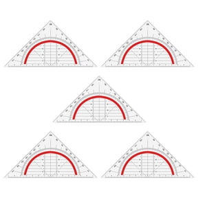 Set Square Made of Plastic,5 Pieces Drawing Geometry Triangle, Shatterproof Transparent ForDrawing