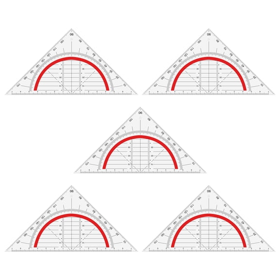 Set Square Made of Plastic,5 Pieces Drawing Geometry Triangle, Shatterproof Transparent ForDrawing