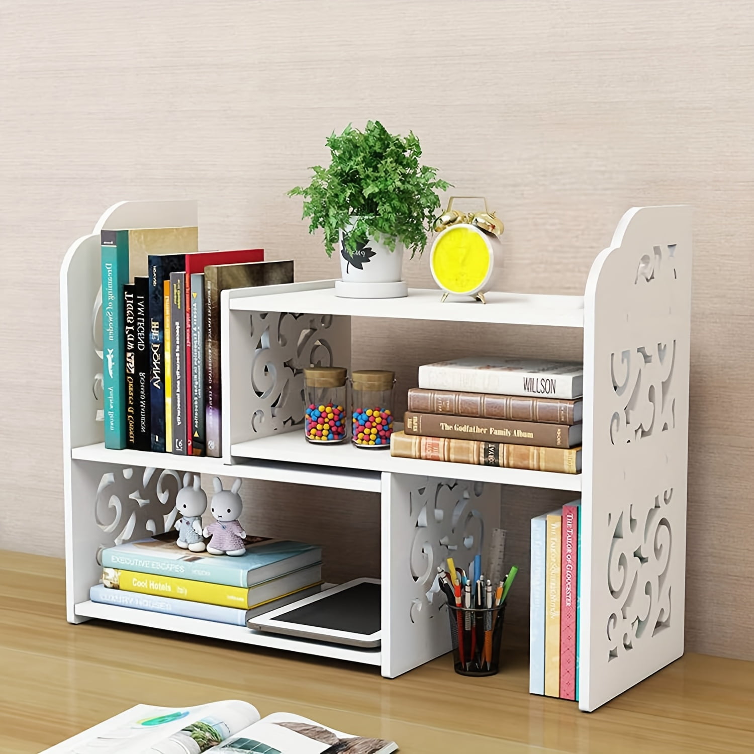 JKGHK Wood Desktop Bookshelf, Adjustable Expandable Tabletop Storage Rack Organizer Shelves For Books/documents/cosmetics/office Supplies, Etc - View #7