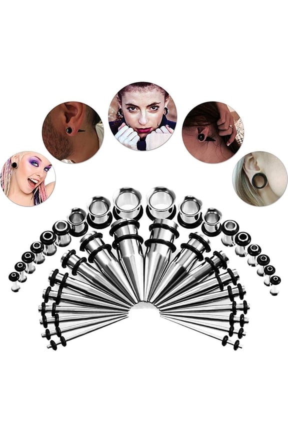 Set Stainless Steel Ear Expander Stretching Tapers and Tunnels