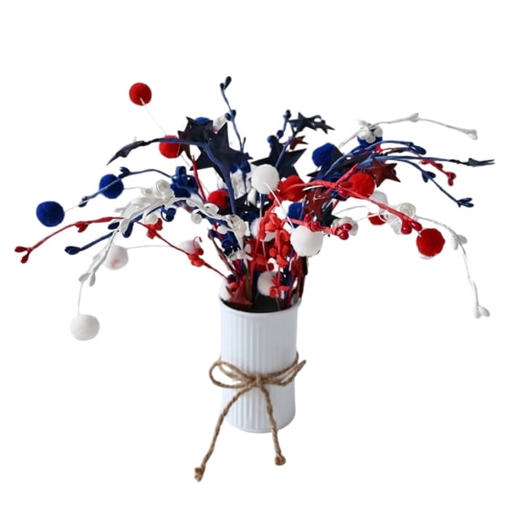 Set of Star and Pom-Pom Ornaments for 4th of July Decorations and Independence Day Home Styling Soft Patriotic Hanging Decor for Memorial Day Party Indoor Mantel and Living Room Wall Accents