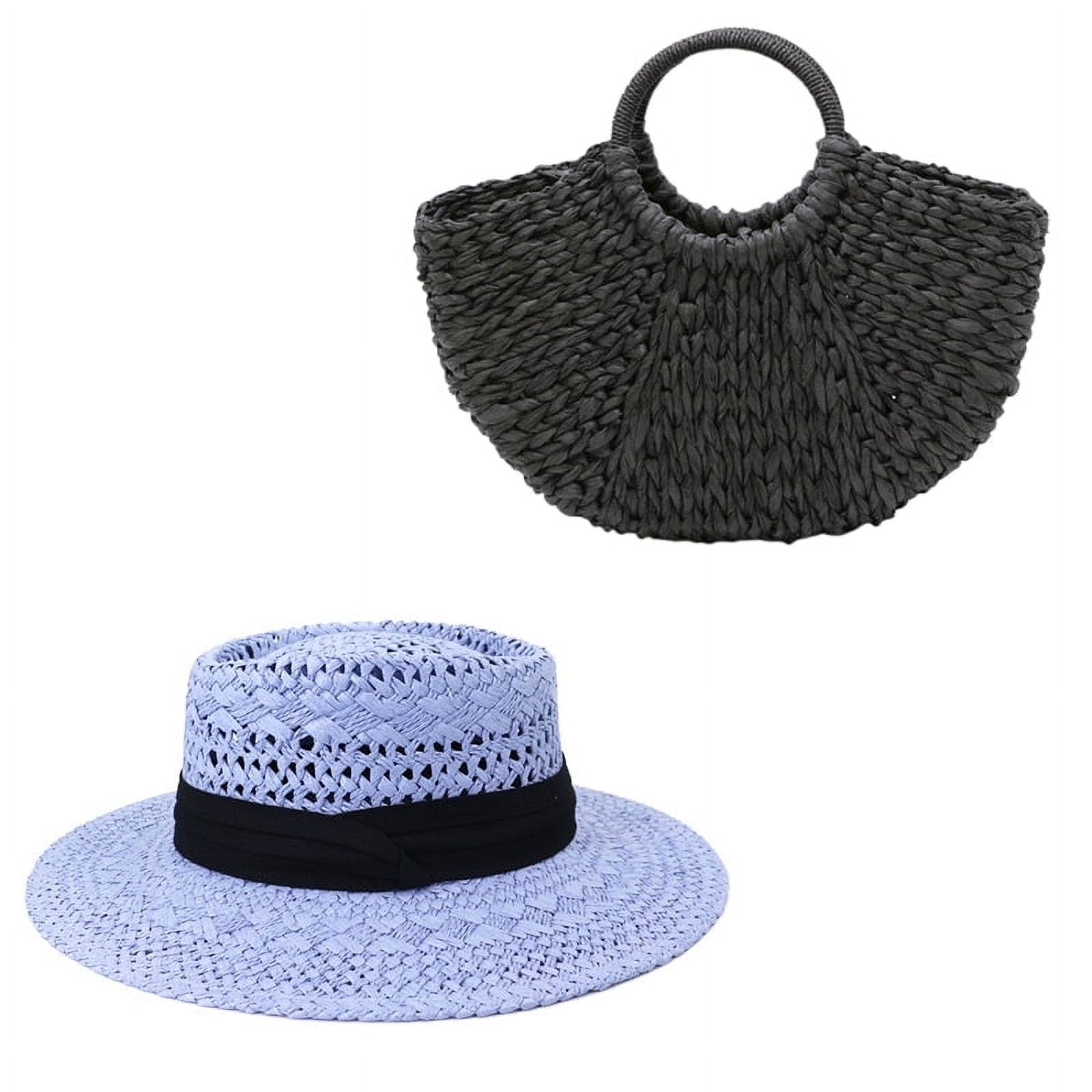 Set Straw Hat and Bag for woman Pure hand woven Retro elegant and