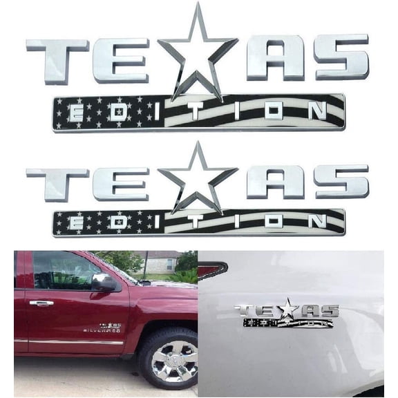 (Set of TWO) Muzzys American Flag Texas Edition Emblem Badge 3M Universal Stick on, FITS Silverado, Sierra, Fender, Tailgate, Door, Car, Truck, BLACK AND WHITE SUBDUED