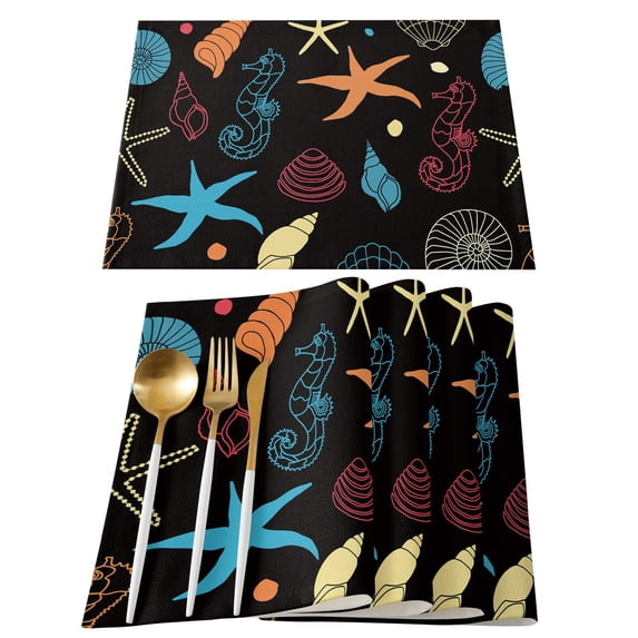 Set Table Mats Wooden Board Shells StarPrinted Table Napkin Kitchen Accessories Home Party Decorative Placemats