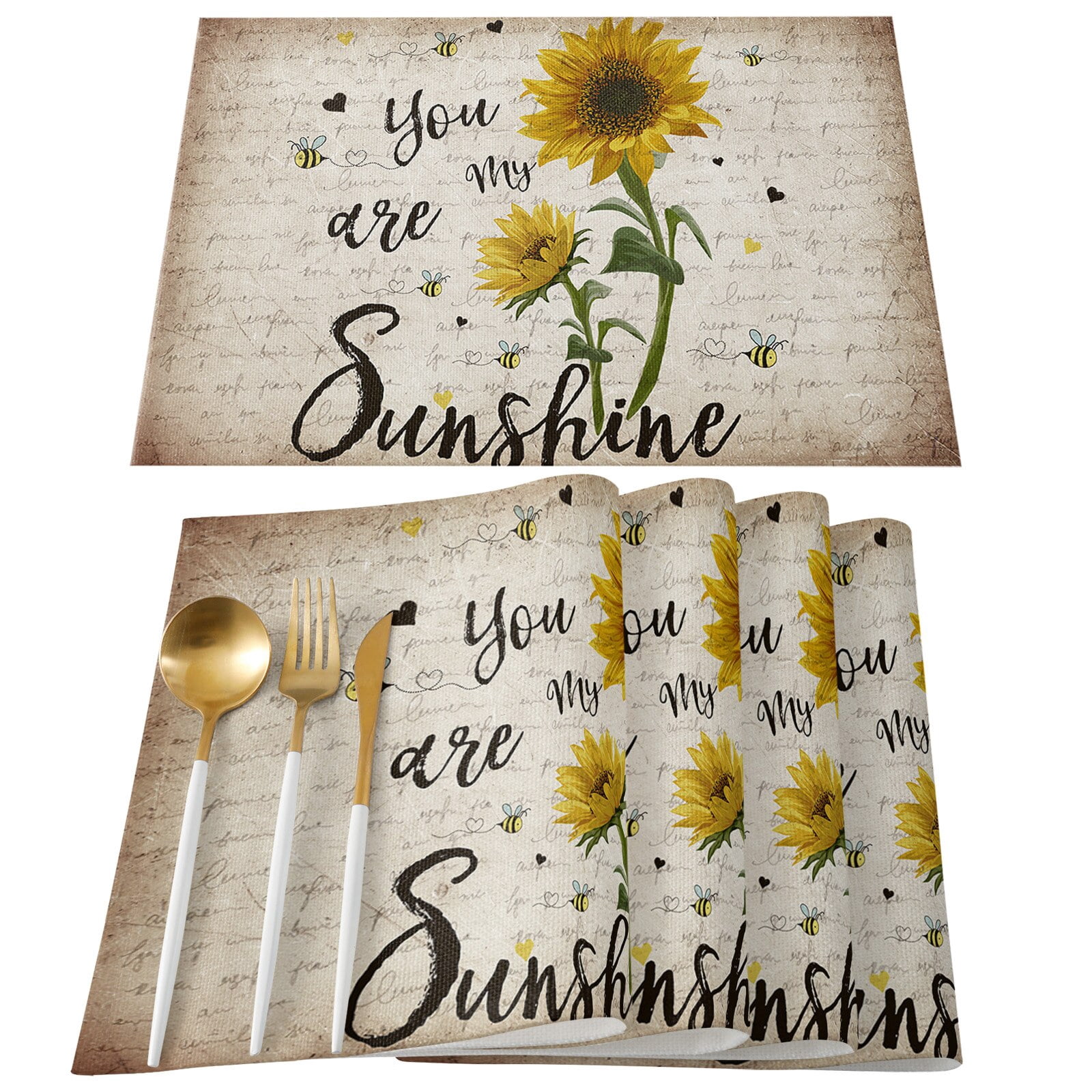 Set Table Mats You Are My Sunshine Vintage Sunflower Table Napkin ...