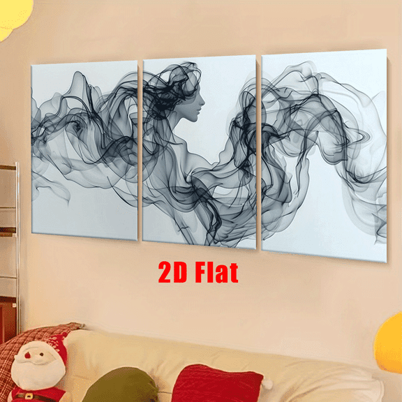 Set of Three Frameless Canvas Artworks Featuring Smoke Shaped Like a Woman'S Face, Ideal for Decorating Living Rooms, Offices, Bedrooms, Schools, And Cafes. These Abstract Prints Make Excellent Gift