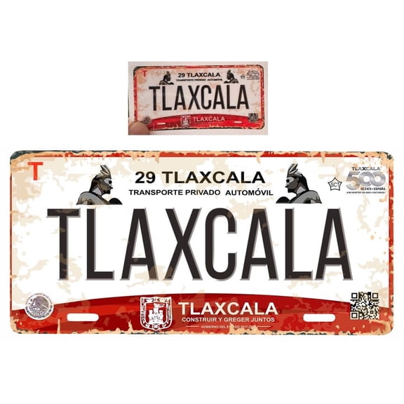 Set Tlaxcala Mexico - Aluminum Novelty Vanity Plate Placa Sign 6" x 12" with Sticker Decal 2" x 4" Souvenir, Decorative, Tourist Gift