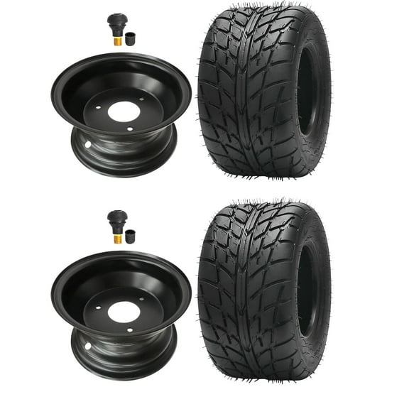 Set of Two 16x8x7 16x8-7 ATV Street Tire & Rim Assembly, Go Kart Tubeless Tire with 3 Lug Wheel Rim for Lawn Mower ATV UTV Quad Scooter Buggy 4 Wheelers Mini Bike Golf Cart Taotao Kazuma Roketa