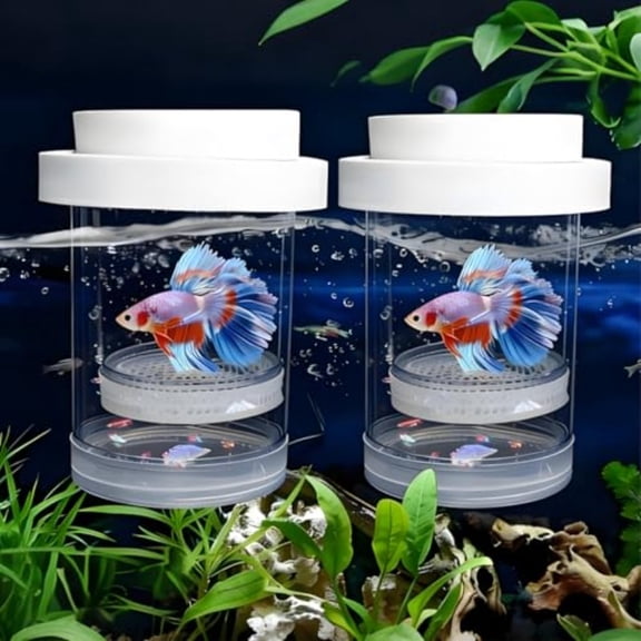 Set of Two Floating Aquarium Breeder Boxes for Isolating Fish, Mesh Nursery Separators for Shrimp, Bettas, Clownfish, and Guppies, No Battery Required