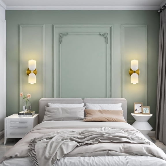 Set of Two Modern LED Bedside Reading Wall Sconces with Glass Shade, Adjustable Wall Mounted Light Fixtures for Bedroom, Living Room, Dining Room, and Hallway